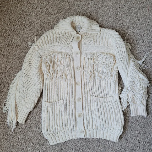 Anthropologie Maeve Fringed Cardigan. Avori - Picture 6 of 8